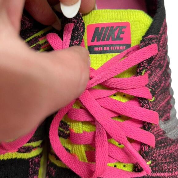 Nike Free RN Flyknit GS Running Shoe Pink Blast/Volt 834363-600 Sz 6.5Y Women 8 - Picture 3 of 9